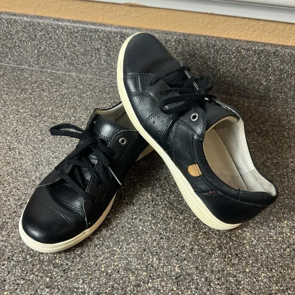 Josef Seibel Womens Sz EU 39 US 8 Shoe Sneaker Black Leather Comfort Low Lace Up